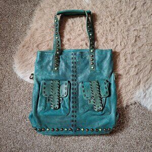 Tasha Polizzi Turquoise Leather Studded Tote